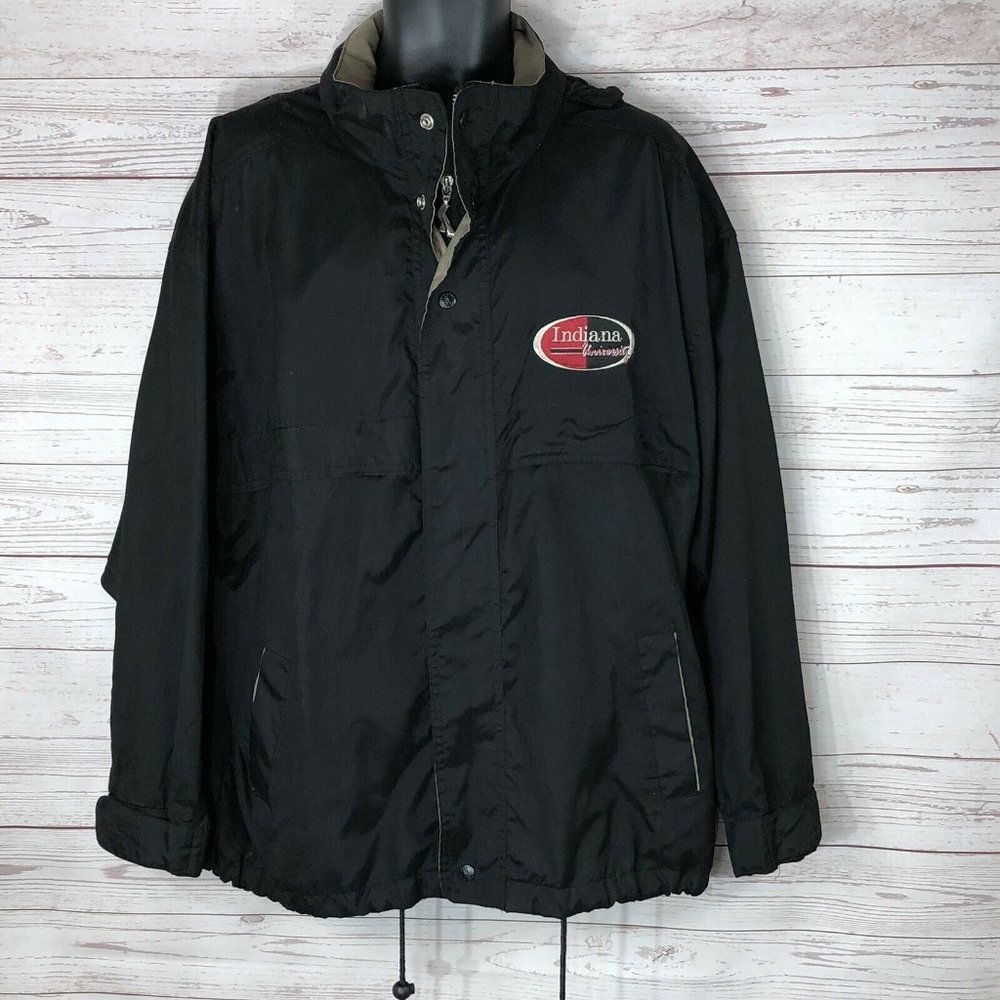 Spotlight Jacket Mens L Black Windbreaker Indiana University Zip up fold in Hood